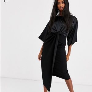 Asos satin mix twist front midi dress